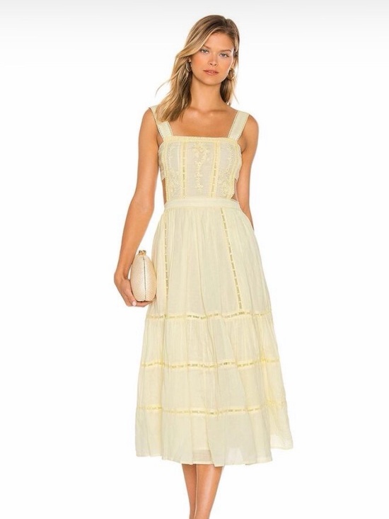 Tularosa Dresses & Skirts - Tularosa Pale Yellow Lace-Trim Midi Dress